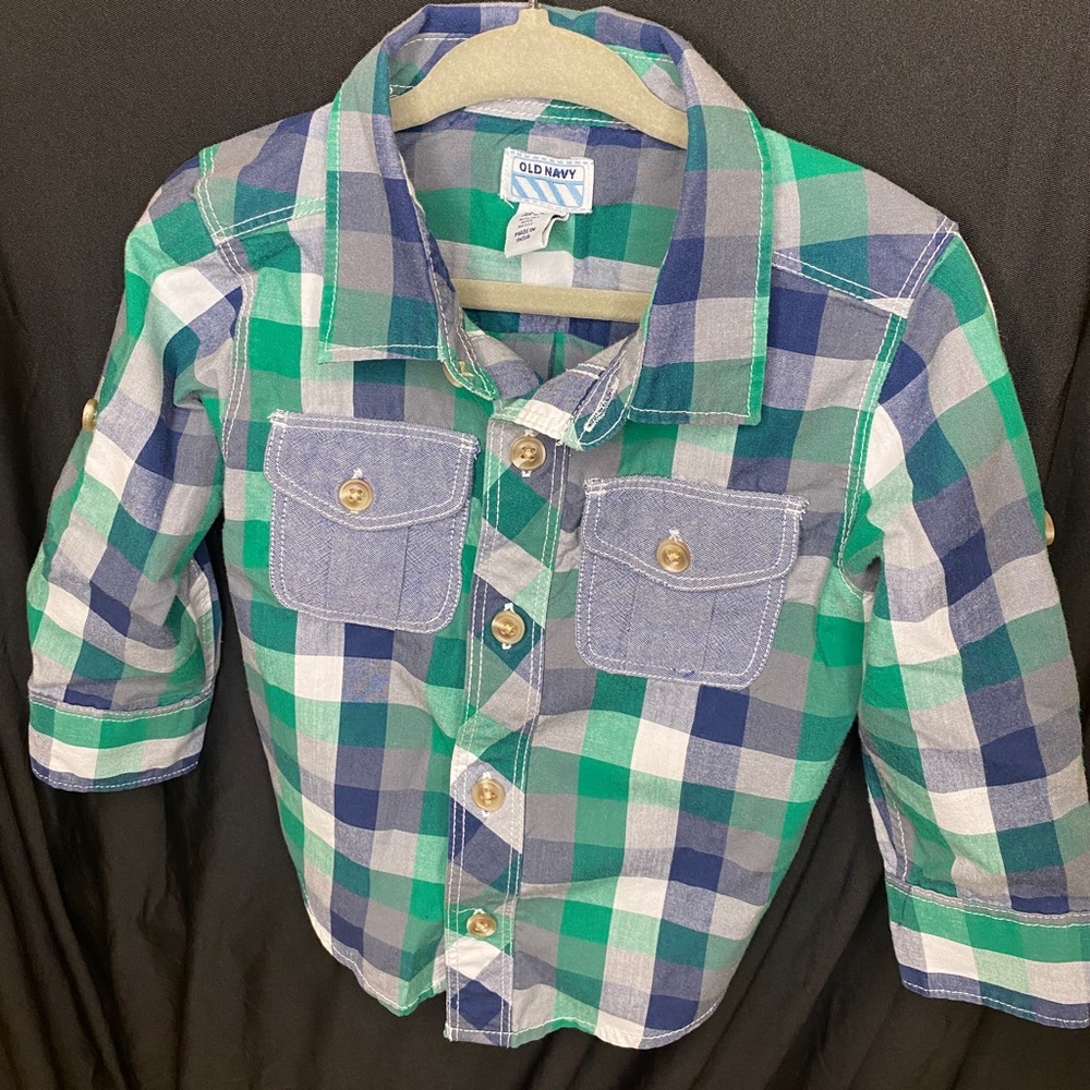 old navy plaid shirt Blue And green plaid 18-24months Boy